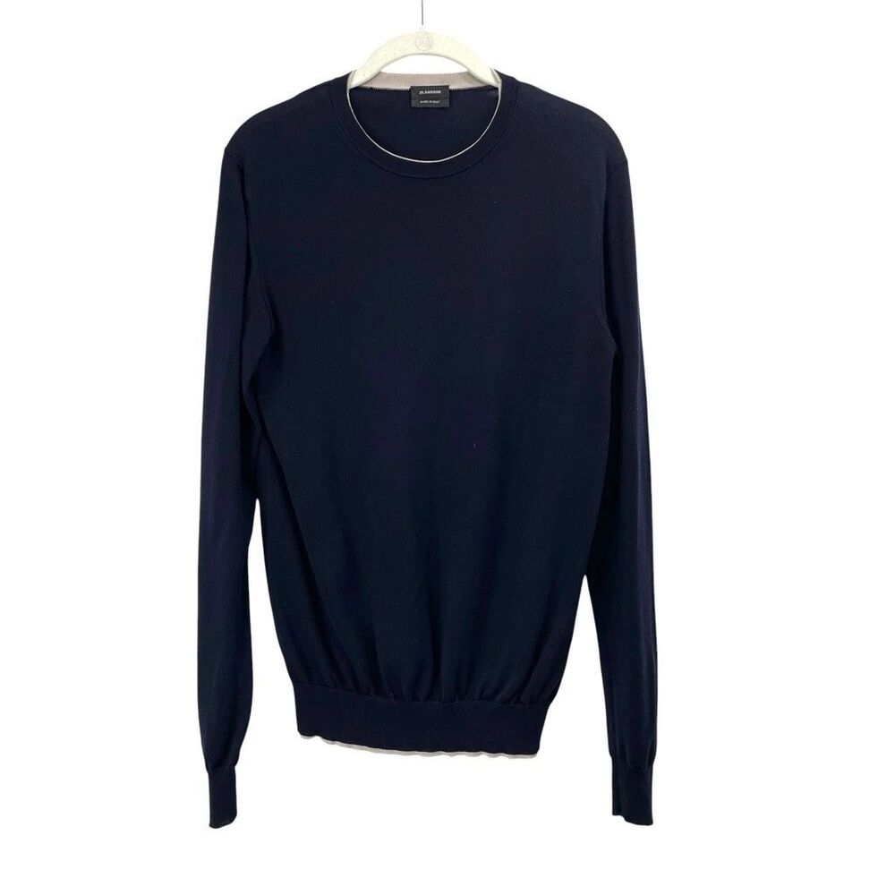 Jill Sander cotton contrast trim Sweater Size 44 navy‎ blue made in Italy